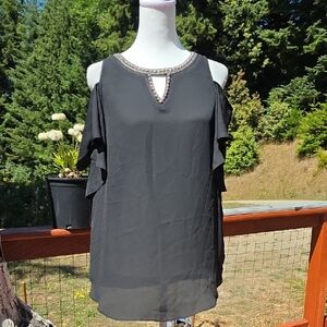 by & by Black Cold Shoulder Blouse (T-15)
